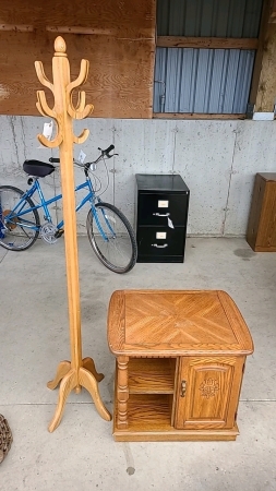 Oak Hall Tree and End Table