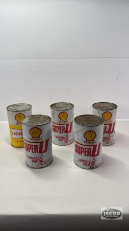 (5) SHELL 1 QUART OIL CANS WITH OIL
