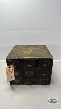 WOODEN 9 DRAWER ORGANIZER WITH CONTENTS