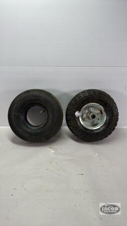 (2) 4.10/3.50-4 TIRES (ONE ON RIM)