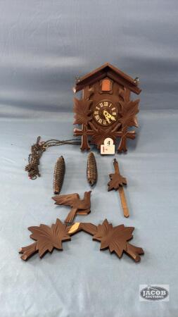 WOODEN CUCKOO CLOCK W/ WEIGHTS AND PENDULUM