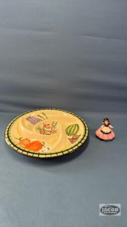 13IN VEGGIE TRAY WITH A SMALL LADY FIGURINE
