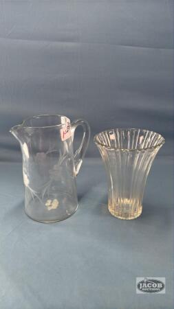 8.5IN TALL ETCHED GLASS PITCHER