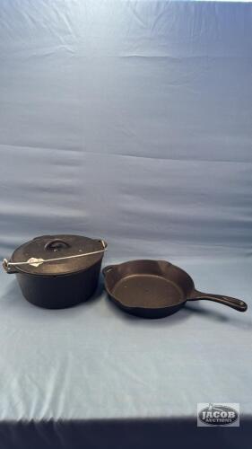 10IN CAST IRON FRY PAN AND 10IN DUTCH OVEN
