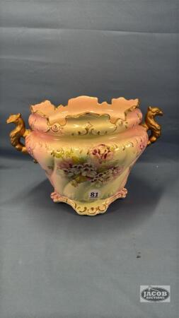 VINTAGE PORCELAIN JARDINIERE WITH FLORAL MOTIF
