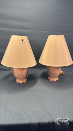 PAIR OF FROSTED PINK ELECTRIC LAMPS