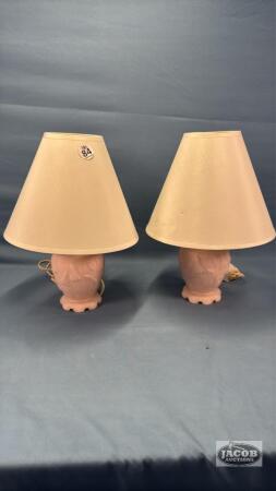PAIR OF FROSTED PINK ELECTRIC LAMPS