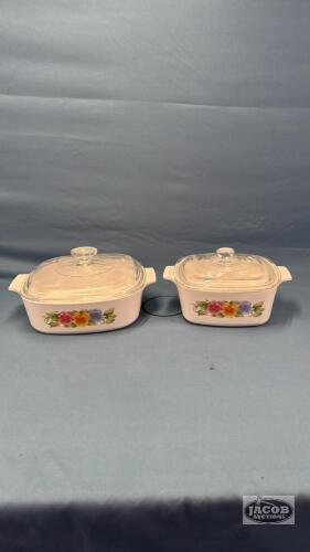 2 CORNINGWARE CASSEROLE DISHES WITH LIDS