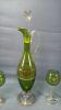 GREEN DECANTER WITH (5) MATCHING STEMED GLASSES - 5