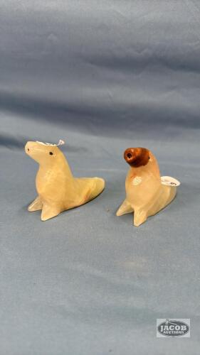 (2) STONE SEAL FIGURINES