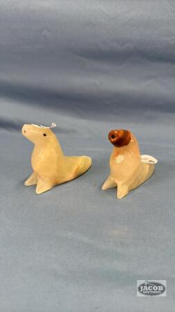 (2) STONE SEAL FIGURINES