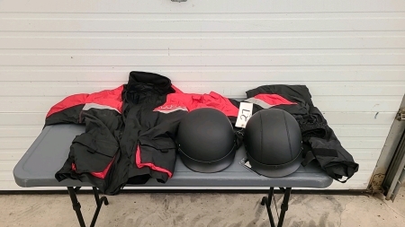 HJC Rain Coat and Pants and 2 CKX Helmets