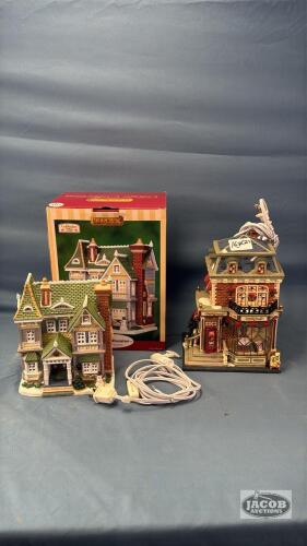 2 CHRISTMAS VILLAGE BUILDINGS WITH LIGHTS