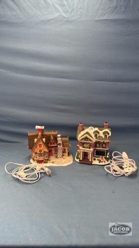 2 CHRISTMAS VILLAGE BUILDINGS WITH LIGHTS