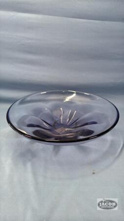 13IN WIDE GLASS BOWL WITH BLUE TINGE