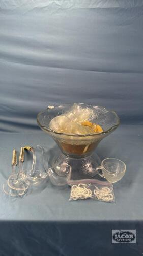 2PC PUNCH BOWL WITH 8 CUPS, HANGERS AND LADLES