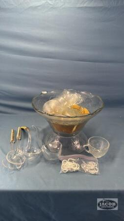 2PC PUNCH BOWL WITH 8 CUPS, HANGERS AND LADLES
