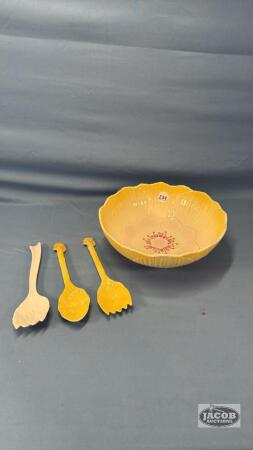 ROYAL WINTON 10IN BOWL WITH (3) SALAD UTENSILS
