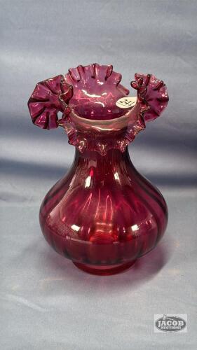 8IN CRANBERRY FLUTED VASE