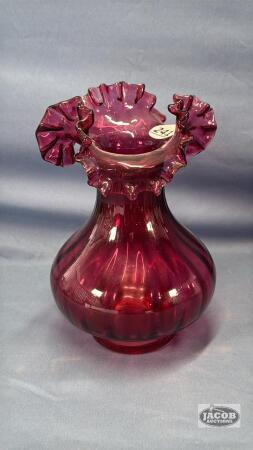 8IN CRANBERRY FLUTED VASE