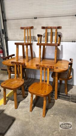 COTTAGE STYLE PINE PLANK TABLE AND (6) CHAIRS