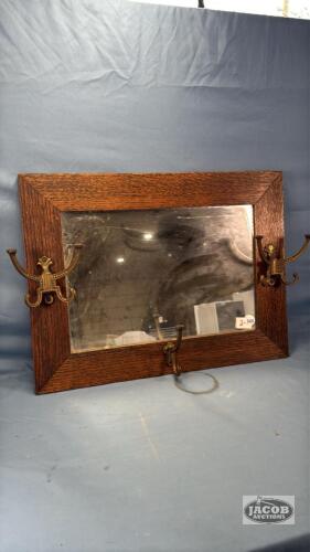 OAK HALL MIRROR WITH HOOKS