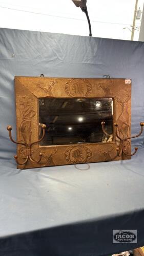 TIN CLAD HALL MIRROR WITH HOOKS