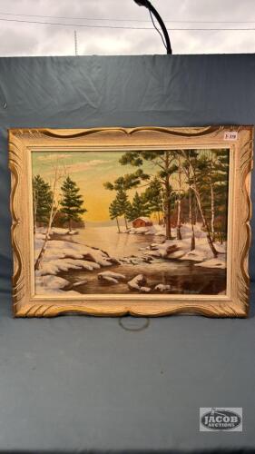 FRAMED WINTER SCENE ON BOARD