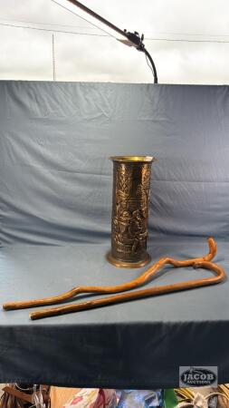 BRASS 18IN TALL CANE STAND WITH (2) CANES