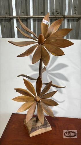 TEAK 37IN DOUBLE FLOWER ORNAMENT