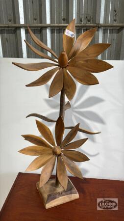 TEAK 37IN DOUBLE FLOWER ORNAMENT