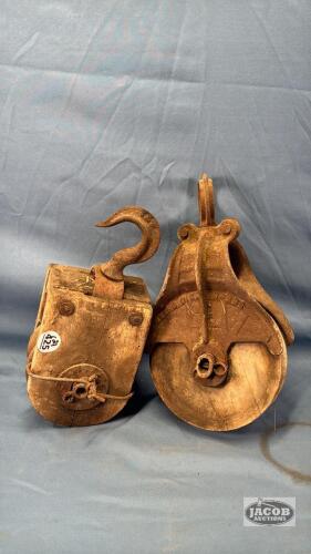 (2) WOODEN PULLEYS