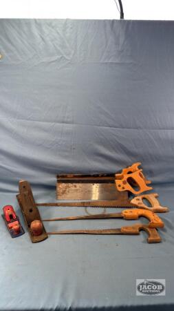 (2) HAND PLAINS AND (5) HAND SAWS
