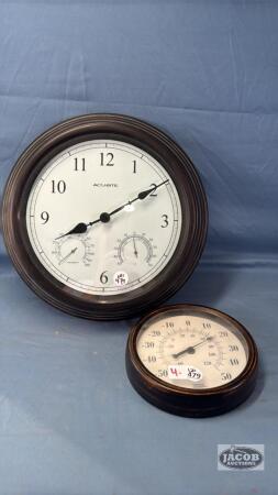 14IN QUARTZ CLOCK AND AN 8IN THERMOMETER