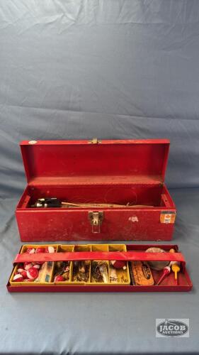 METAL TOOL BOX WITH FISHING CONTENTS