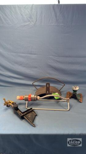 (3) LAWN SPRINKLERS WITH A GARDEN HOSE HANGER