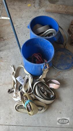 (2) SMALL BUCKETS WITH LIDS AND RATCHET STRAPS