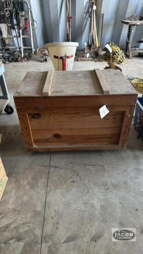 WOODEN CHEST WITH CONTENTS
