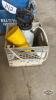 MILK CRATE WITH HAND SPRAYER AND FUNNEL AND (2) JERRY CANS - 3