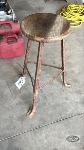 (1) WOODEN AND STEEL STOOL