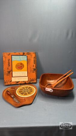 CHEESE BOARD SERVER AND WOODEN SALAD DISH