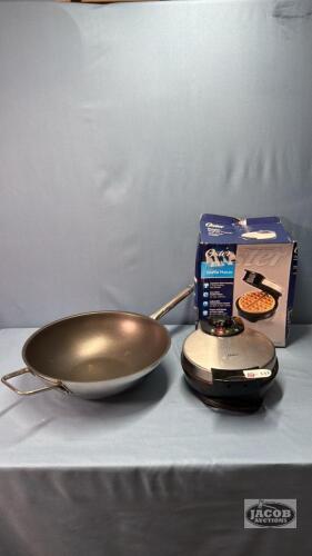 OSTER WAFFLE MAKER AND A KUHN RIKON 12IN WOK