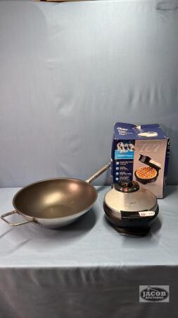 OSTER WAFFLE MAKER AND A KUHN RIKON 12IN WOK