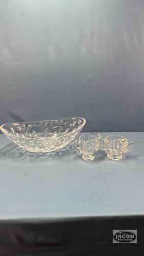 OVAL 13IN GLASS BOWL WITH CREAM AND SUGAR