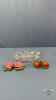(2) PAIR OF SALT AND PEPPER IN GLASS RELISH DISH