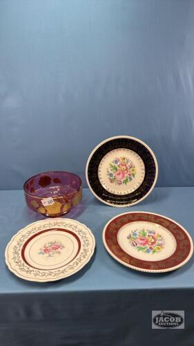 CRANBERRY 8IN BOWL WITH GOLD TRIM