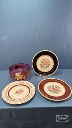 CRANBERRY 8IN BOWL WITH GOLD TRIM