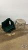 (2) BLEACHER CUSHIONS WITH PVC PATIO END TABLE