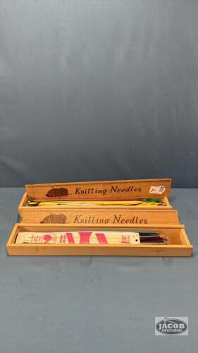 (2) WOODEN BOXES WITH KNITTING NEEDLES