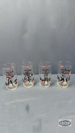 (4) WALT DISNEY DAVEY CROCKETT 4.5IN WATER GLASSES